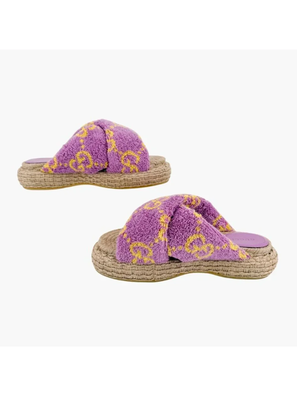 Gucci GG Terry Cloth Platform Espadrille Slide Sandals Purple Size 38.5 US 8.5